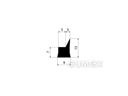 Geformtes Gummiprofil, 13x9mm, Länge 1900mm, 70°ShA, EPDM, -40°C/+100°C, schwarz, 